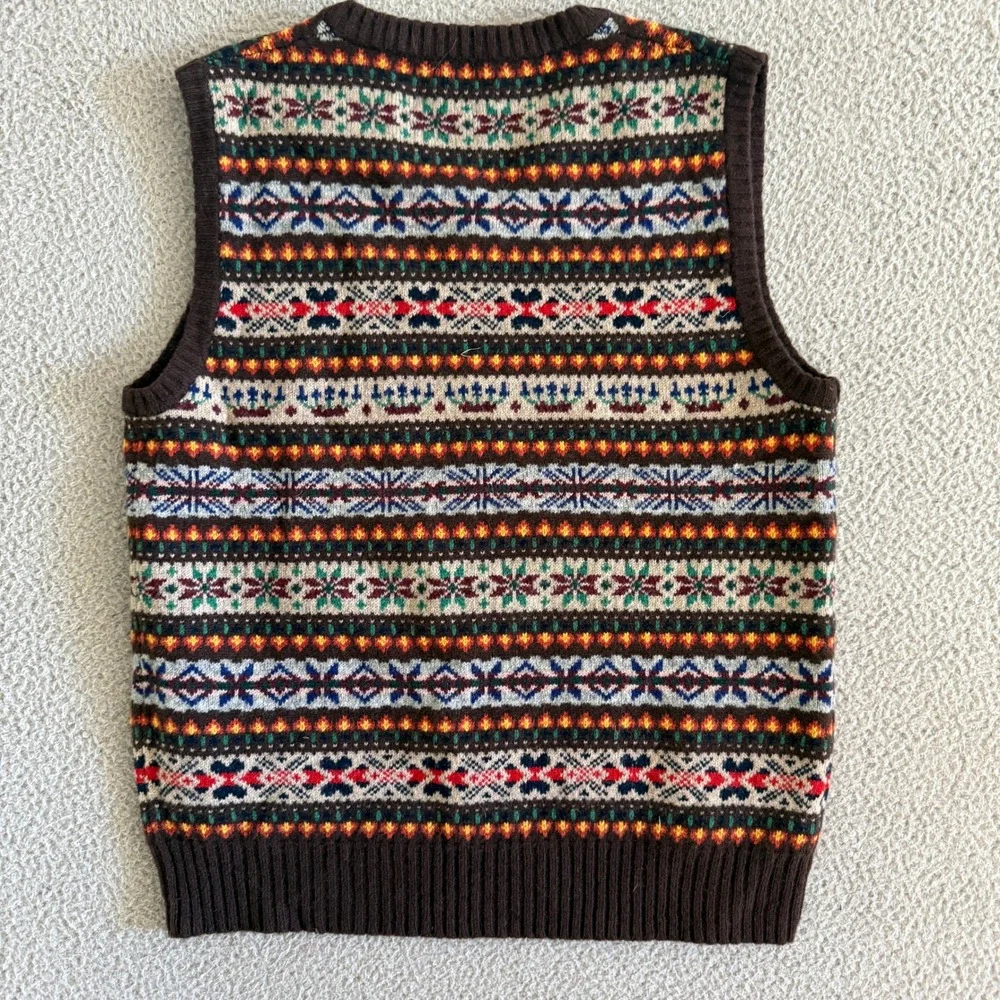 J.Crew Camden Fair Isle Sweater Vest Mens Medium Lambswool Bittersweet Chocolate